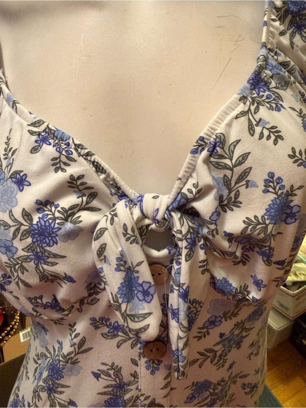 No Boundaries Cream Dress with Blue Floral Print - Picture 3 of 4